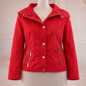 Michael Kors Red Utility Jacket with Gold Accents